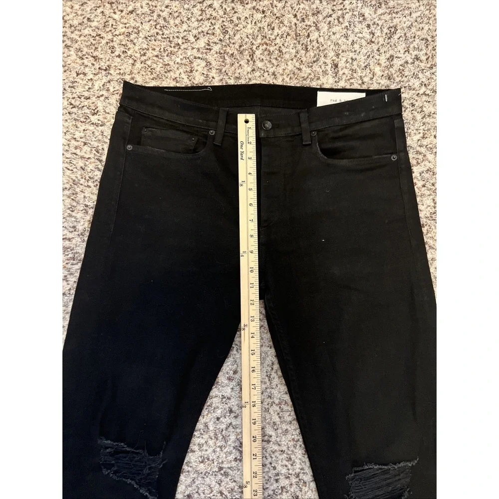Rag & Bone Men's Black Skinny Jeans 36x 34 Black Denim Distressed Mid Rise